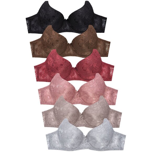 PACK OF 6 Women's Mamia Demi Cup Underwire Allover Lace Bras (BR4441L) - Picture 1 of 5